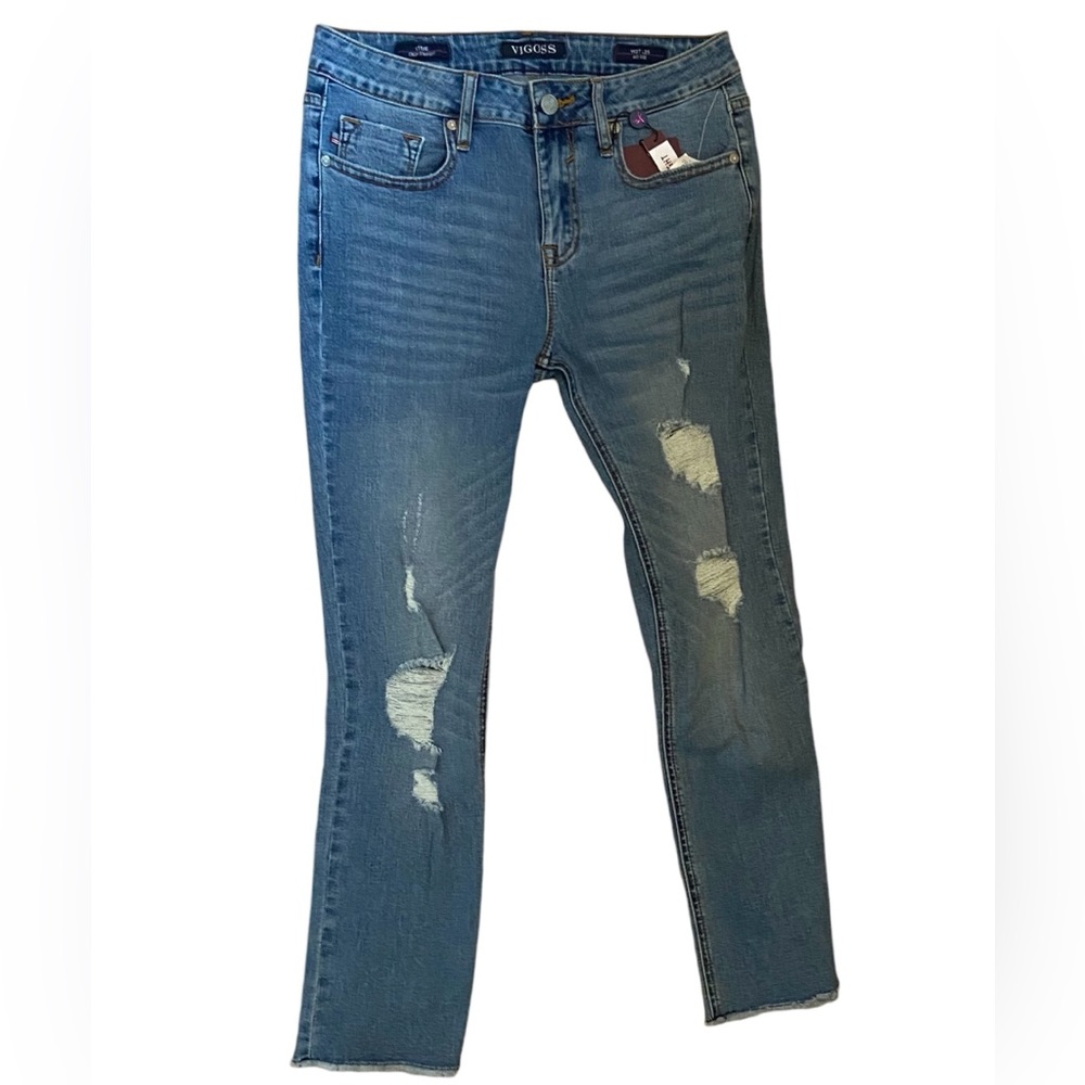Vigoss distressed midrise Stevie cropped ankle straight leg  light blue jeans